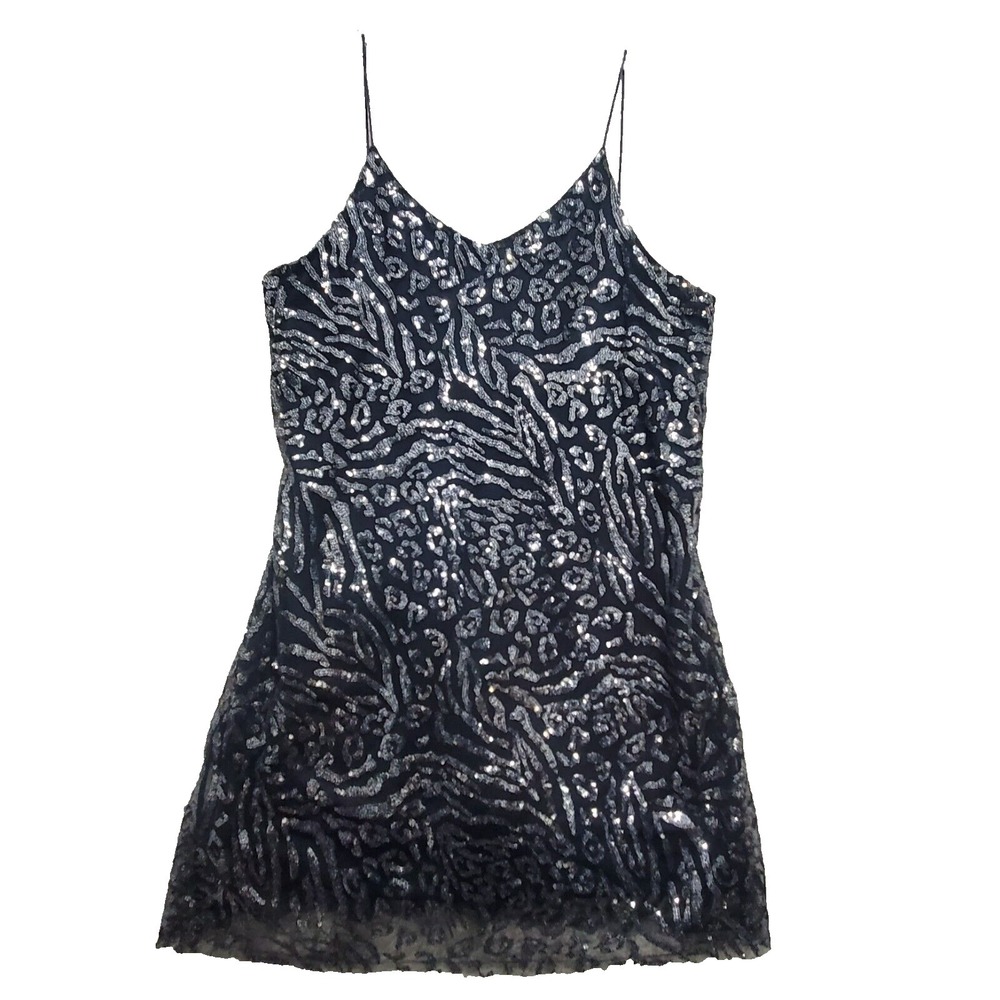 Shasa Mini Dress Women's Medium Black Sequin‎ V-Neck Party Formal Cocktail